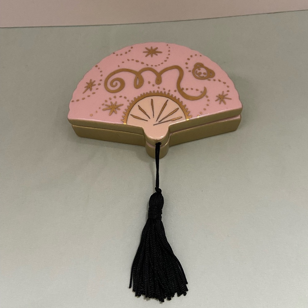 Pink and Gold Fan-Shaped Ceramic Jewelry Box